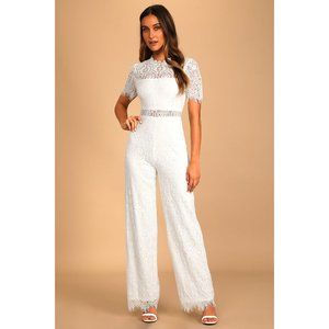 Lulu's Remarkable White Lace Short Sleeve Jumpsuit